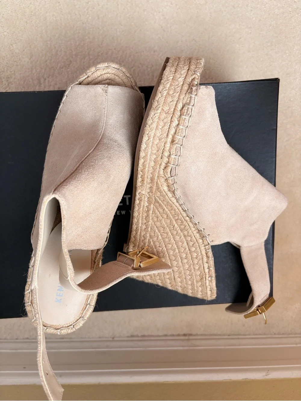 Kenneth Cole Blush Nude Espadrille Slingback Wedge Sandals